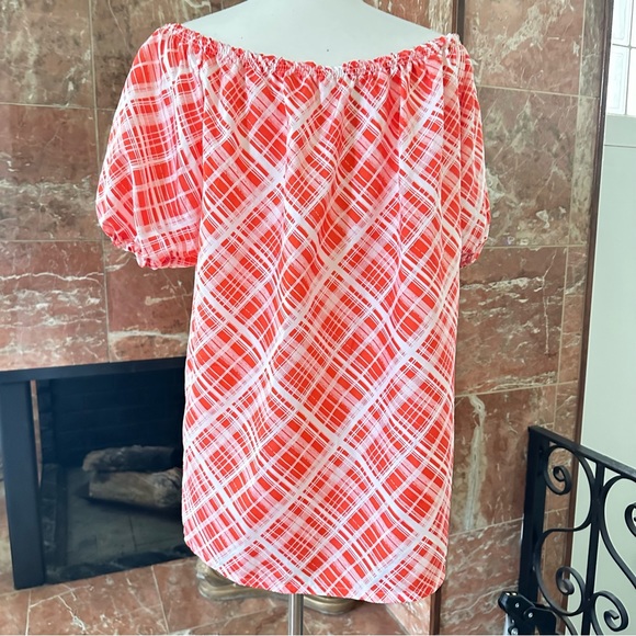 Off shoulder Puffy Sleeves Red White Checked Top Size Large - Picture 8 of 10